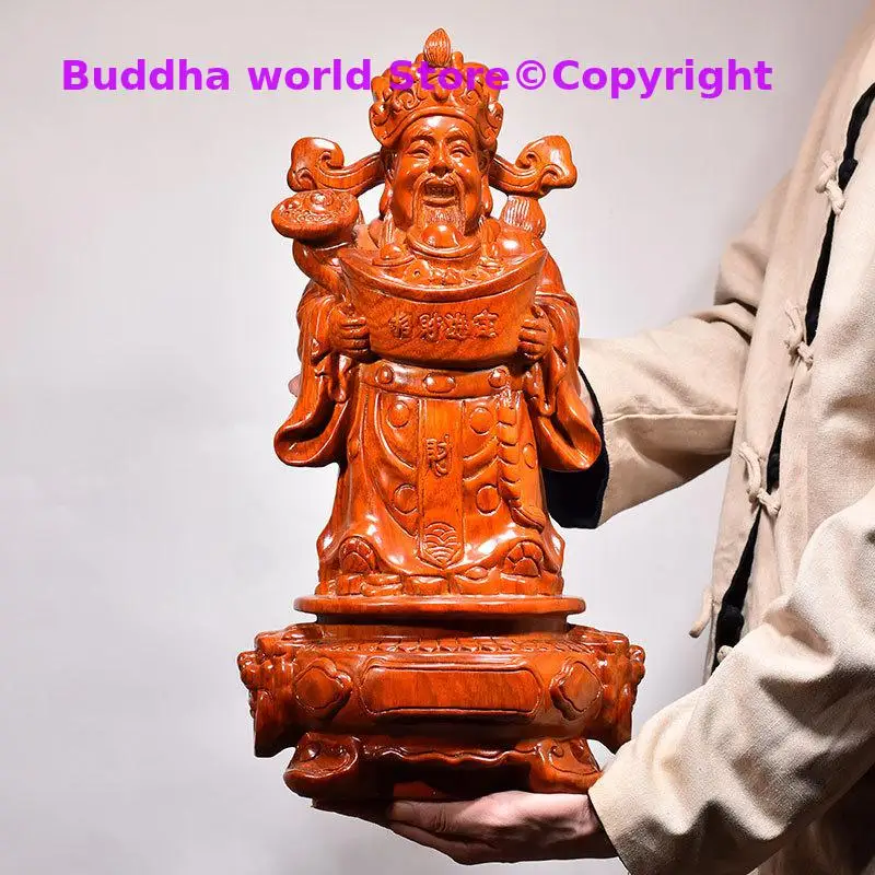 

large Asia HOME company shop Worship wood carving God of wealth Buddha statue bring money GOOD luck CAI SHEN Rosewood statue