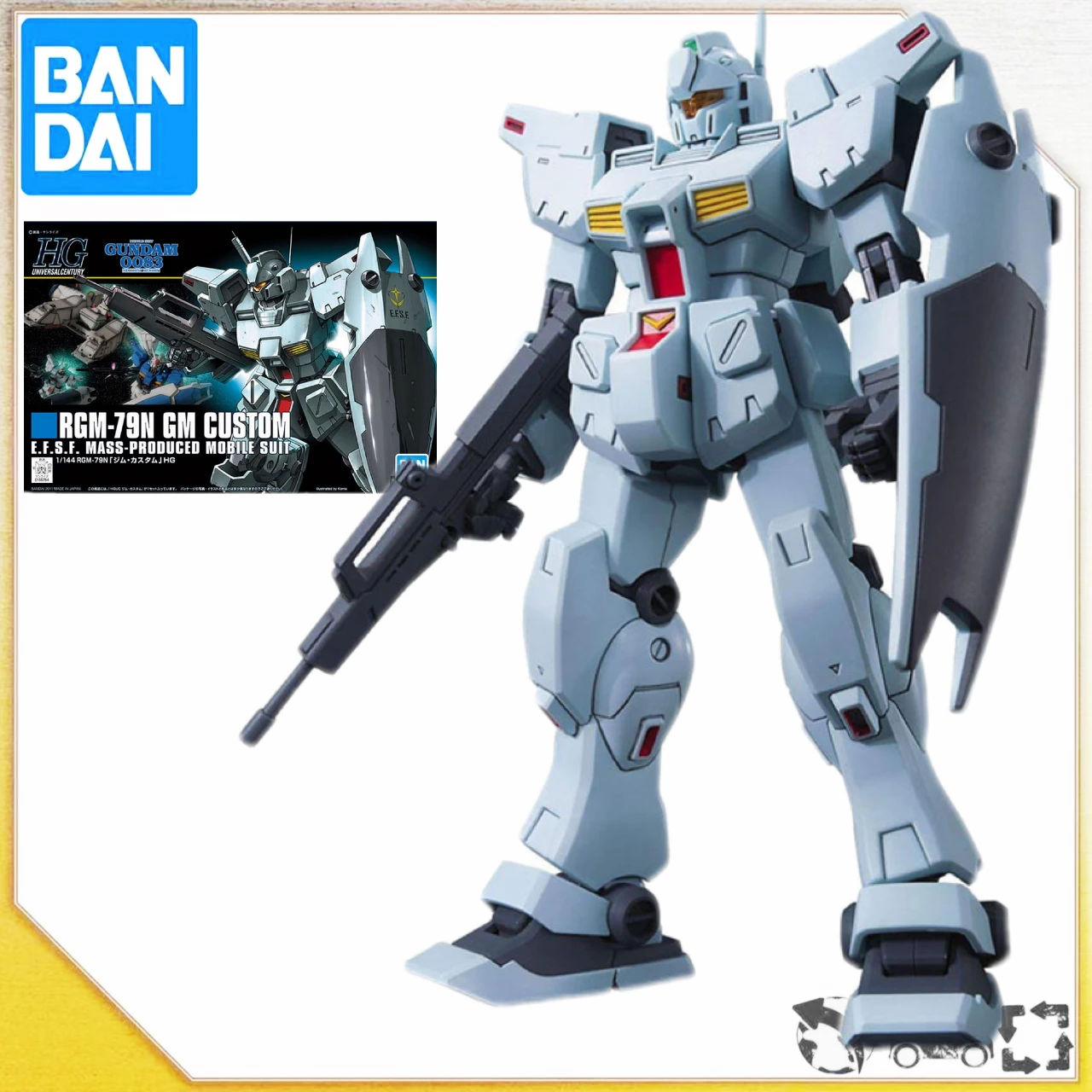 

[In Stock]Bandai HGUC 120 1/144 RGM-79N GM Custom Assembly Plastic Model Kit Action Toy Figures Collection Gifts Christmas