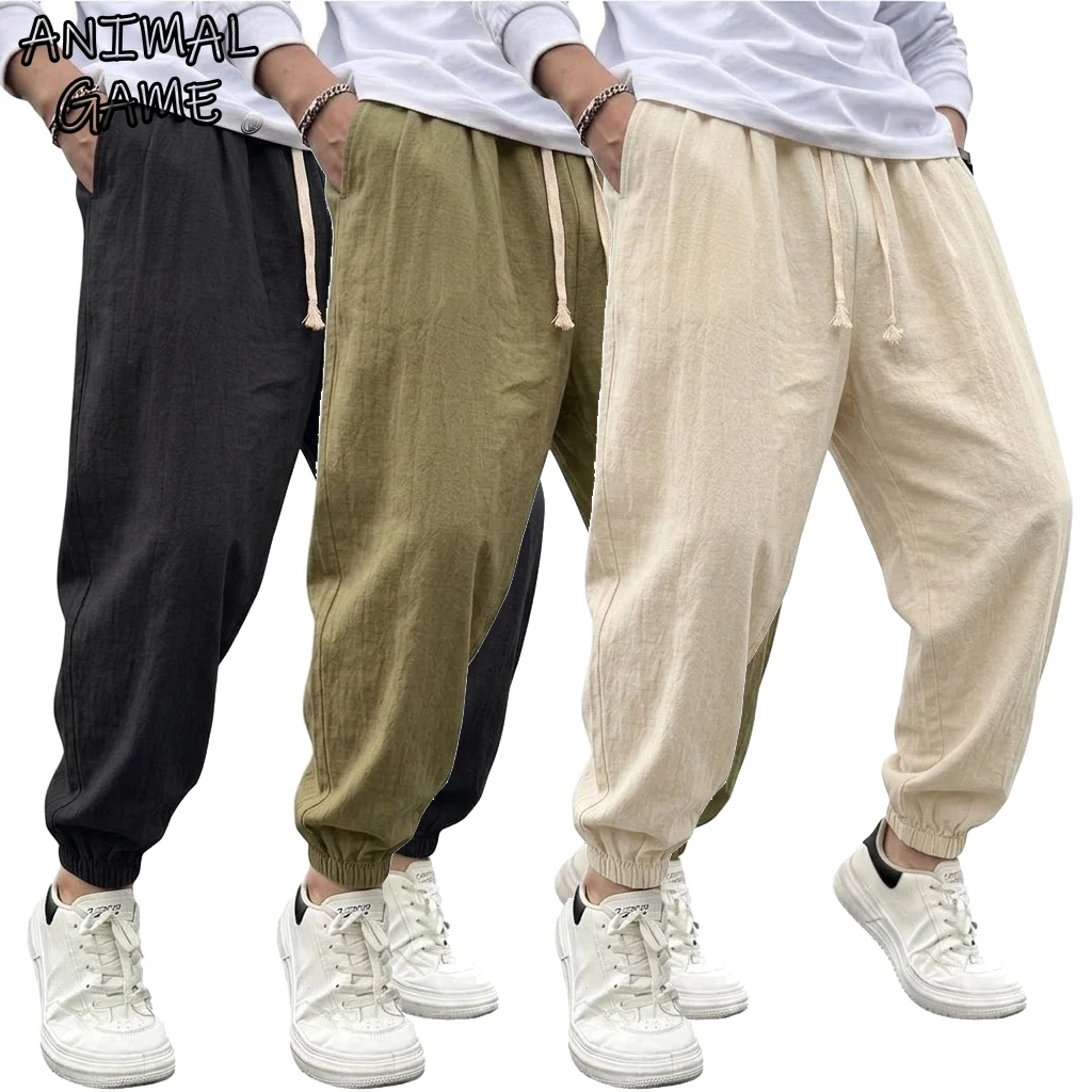 Pantalon Harem en Coton et Lin pour Homme – Couleur Unie, Style Sport Décontracté, Idéal Yoga, Joggi