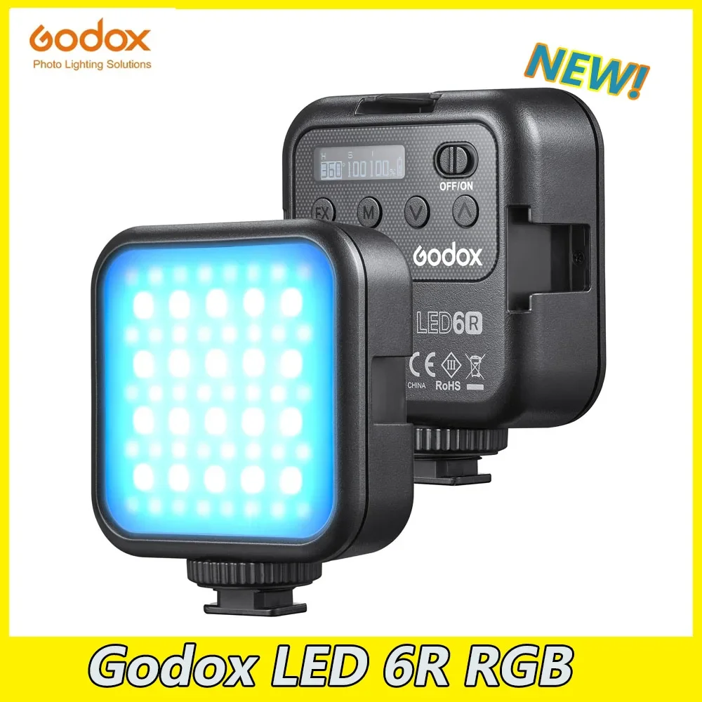 Godox LED 6R RGB Video Light,Dimmable 0-360 Full Color 3200K-6500K 13 FX Effects Built-in 1800mAh Li-ion Battery for Video Light