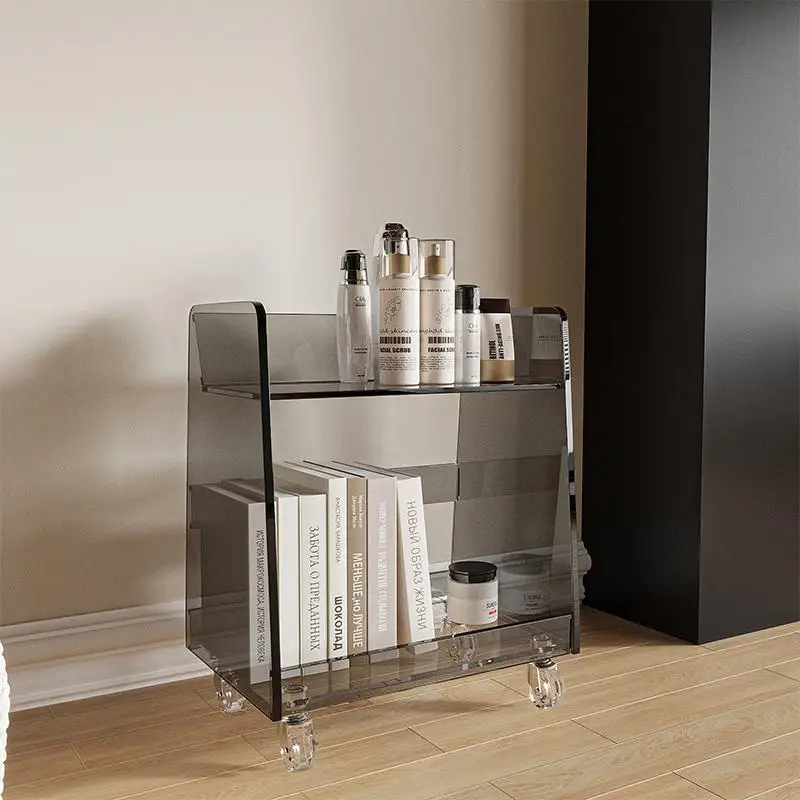 Simple and movable trolley Home storage Multifunctional side few Sofa shelf Living room book Bedside table Solid wood