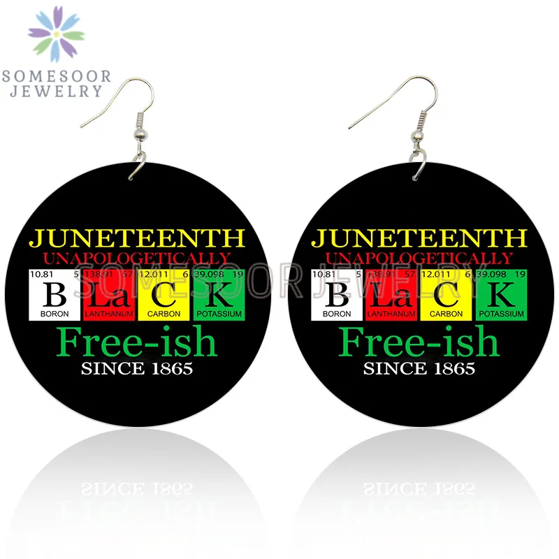 SOMESOOR Juneteenth 1865 Freedom Wooden Drop Earrings For Girls Women Gifts Black Culture Design Loops Pendant Dangle Jewelry