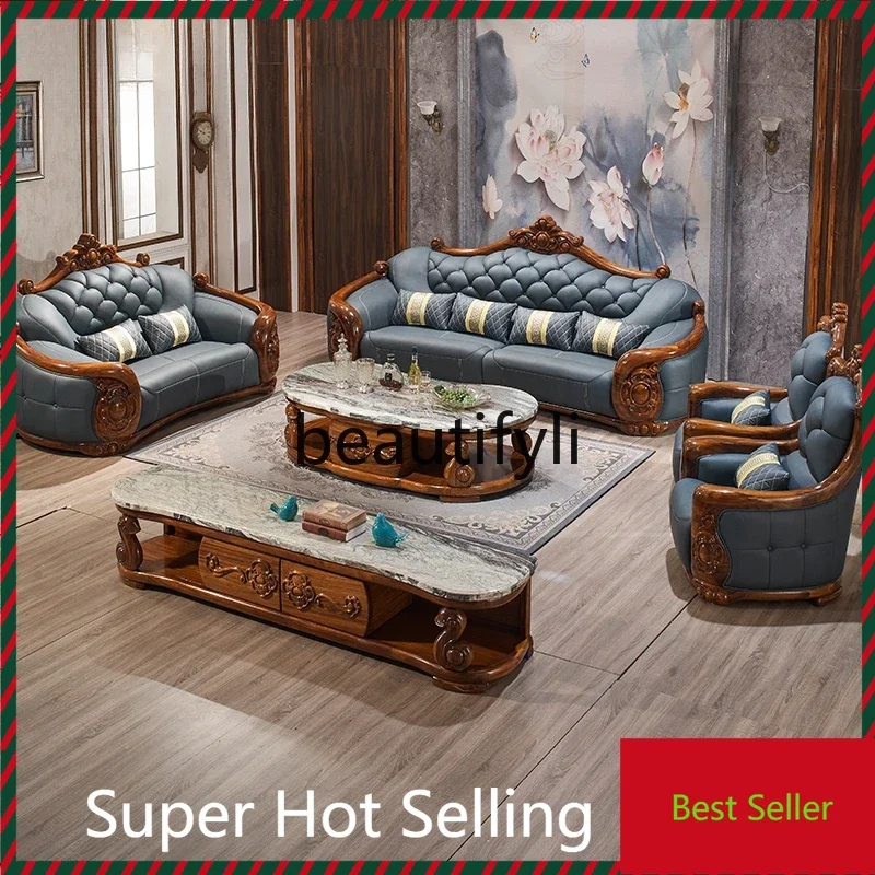 

A71 European ebony auspicious leather sofa luxury living room combination furniture