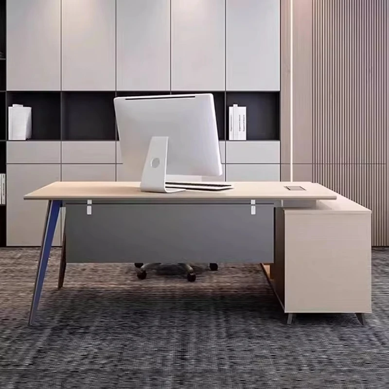 

Modern Executive Wood Desk Set Luxury CEO Manager Office Furniture Table Desk with High-End Steel Leg and Lock Drawers