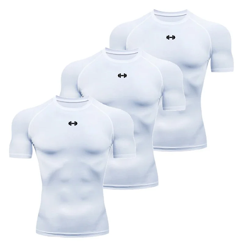 

1/3 упаковки, мужская компрессионная рубашка, летняя спортивная одежда, футболки для бега, эластичные быстросохнущие облегающие топы с короткими рукавами, футболки для тренировок в тренажерном зале