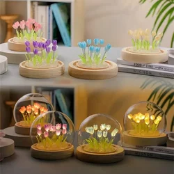 Handmade DIY Artificial Tulip Flowers Night Light Bedside Lamp LED Night Lamp Home Room Bedroom Decor Birthday Mother's Day Gift