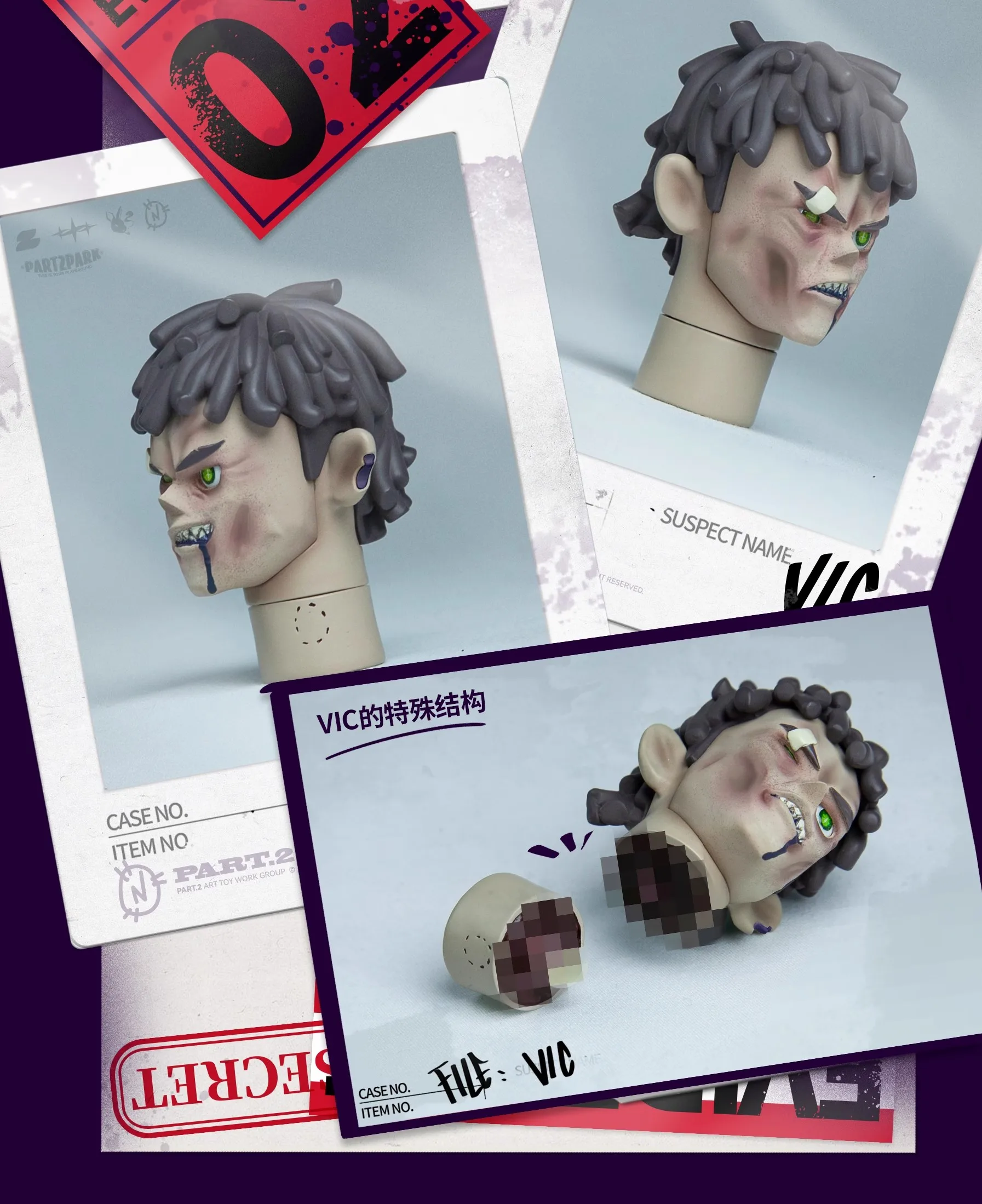 PART2 × NIKU Limit 1/6 Trendy VIC Male Head Model with Replaceable Face Zombie Gang Series for 12'' Male Body Halloween Gift