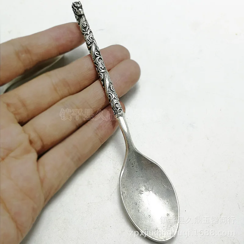 Antique-Style-Patterned Tibetan Spoon, Home And Office Decorative Items, Miao Silver Trinkets