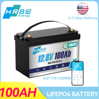 HRBEEnergy 12V 100Ah LiFePO4 Lithium Battery With Bluetooth,7000+ Deep Cycles,Built-in BMS,for Marine/Off-Grid,10-Year Lifespan
