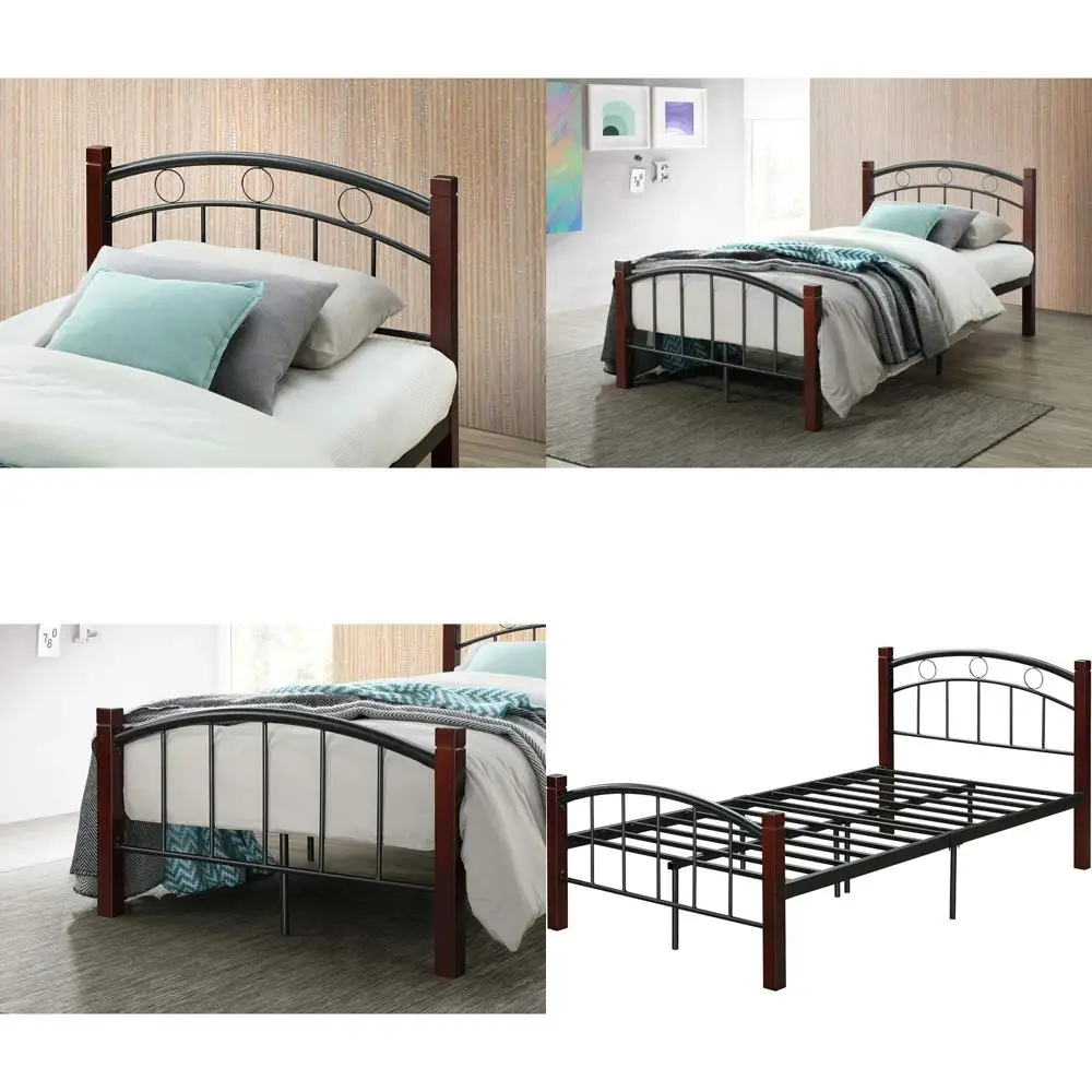 

Металлическая кровать-платформа с изголовьем и изножьем, размер Twin