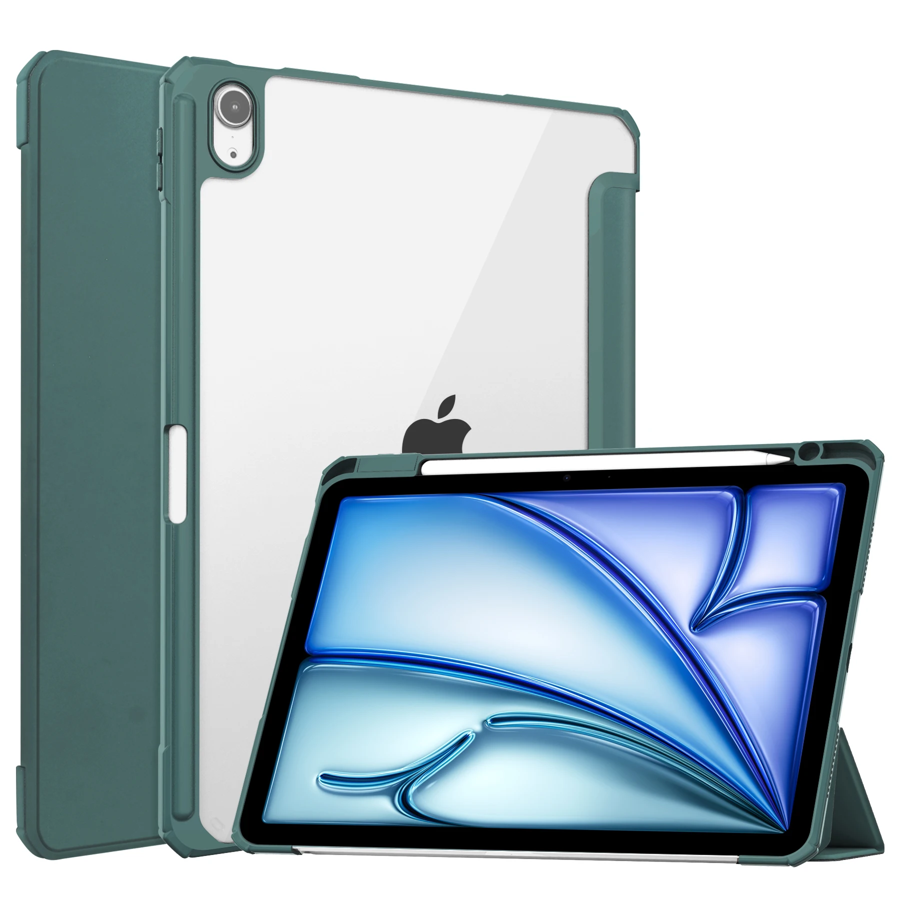 Auto Sleep/Wake Smart Cover For iPad Air 11 2024 TPU Tablet Case Model A2902 A2899 A2900 Acrylic Back With Pen Slot Light Weight