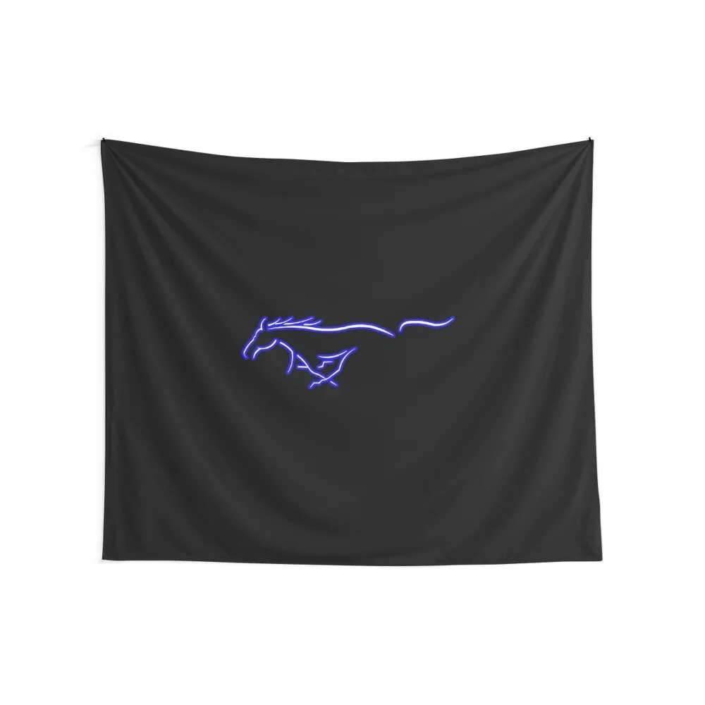 Blue Light Ford Mustang Logo Tapestry Room Decorations Aesthetics Room Decoration Accessories Decor For Room Tapestry