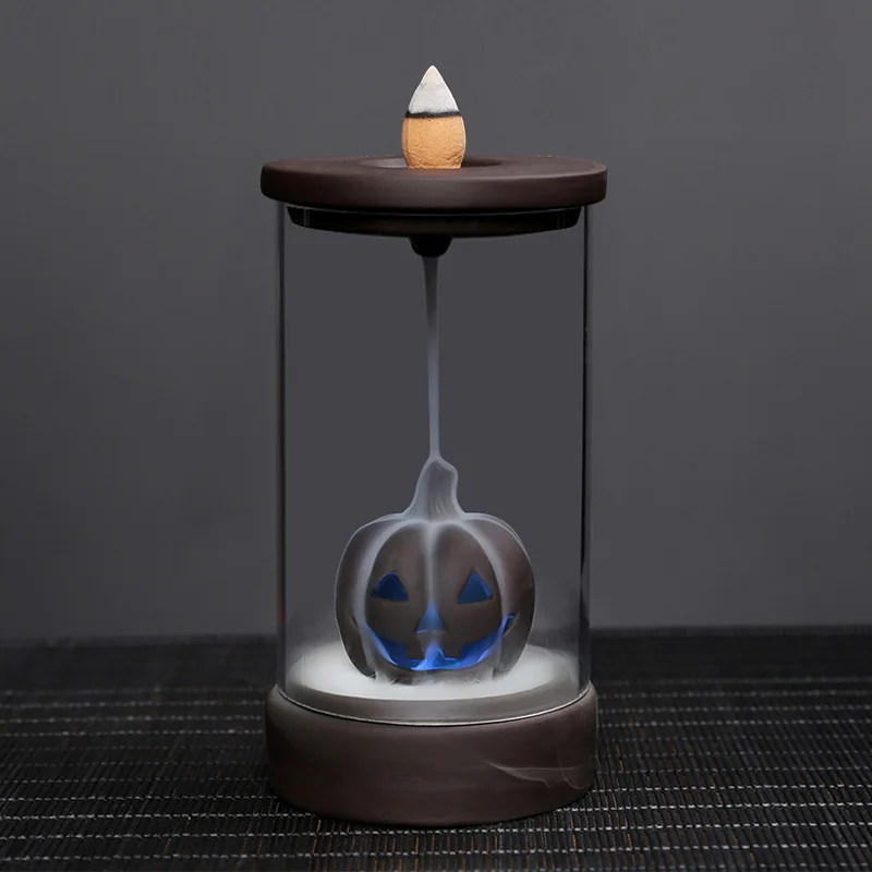 Kreativer Kürbis-Räucherstäbchenhalter aus Lila Tonkeramik für Zen-Meditation und Aromatherapie im Innenbereich