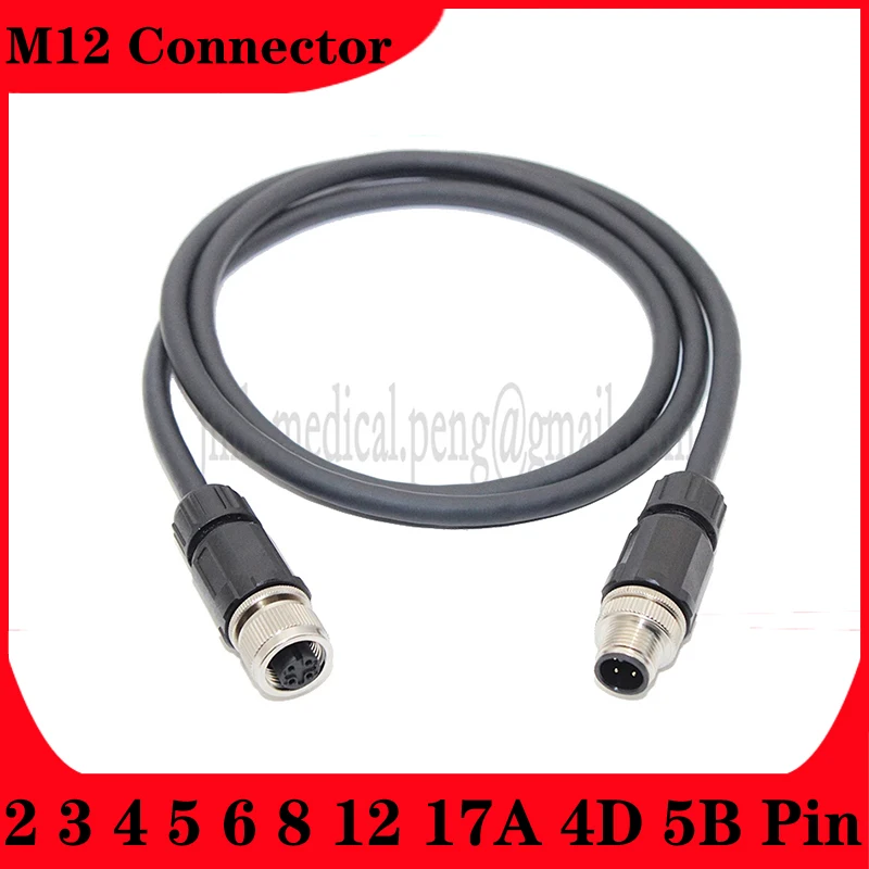 

M12 2 3 4 5 6 8 12 17A 4D 5B Type Pins Plastic Waterproof Move Male Female Plug Connector Welded Flexibility Shielding Cable