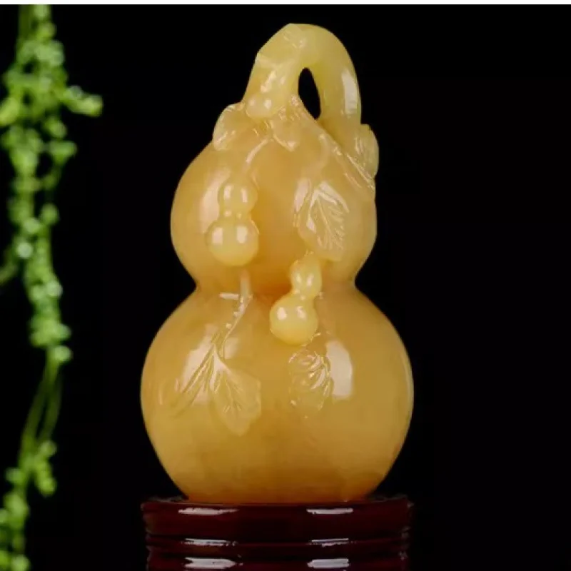

Yellow Jade Gourd Ornaments White Jade Gourd Handmade Feng Shui Desktop Living Room NAFU Crafts Wine Cabinet Decorations