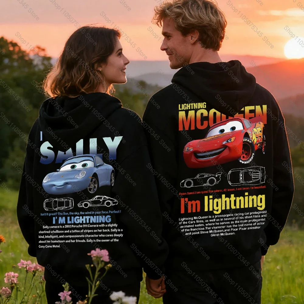 متعة سالي أنا البرق ماكوين سيارة مطبوعة هوديي الرجال النساء الخريف والشتاء الملابس القطنية الحب هدية للزوجين للجنسين