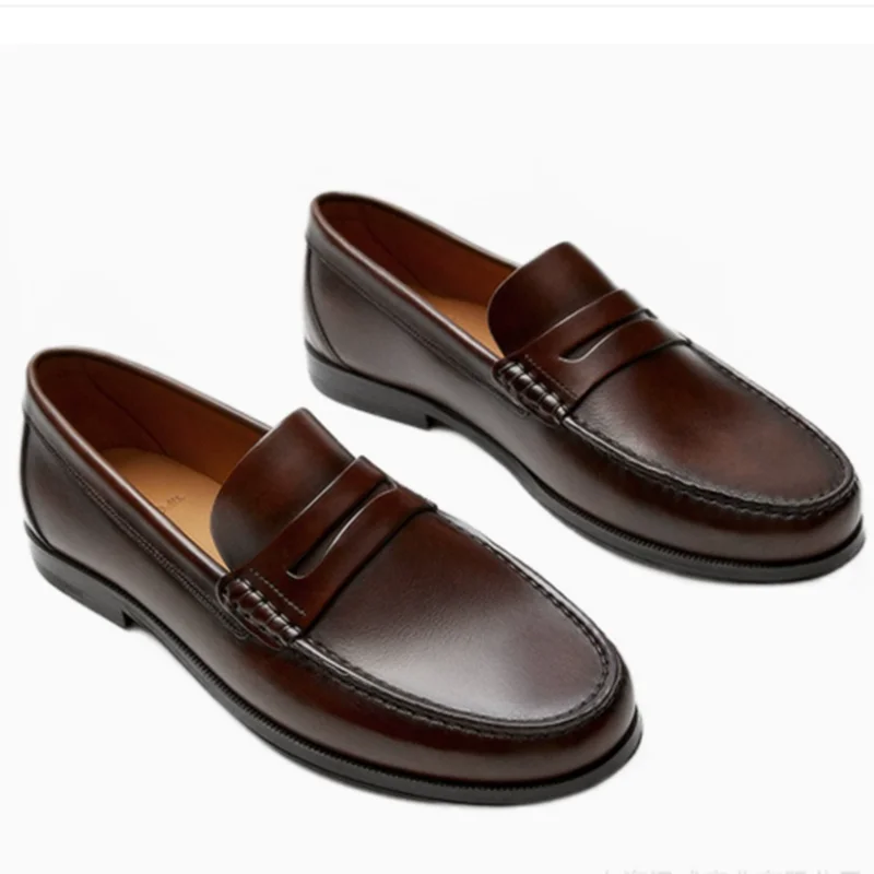 Design Casual Cowhide Shoes for Men Genuine Leather Slip on Loafers Breathable Moccasins Driving