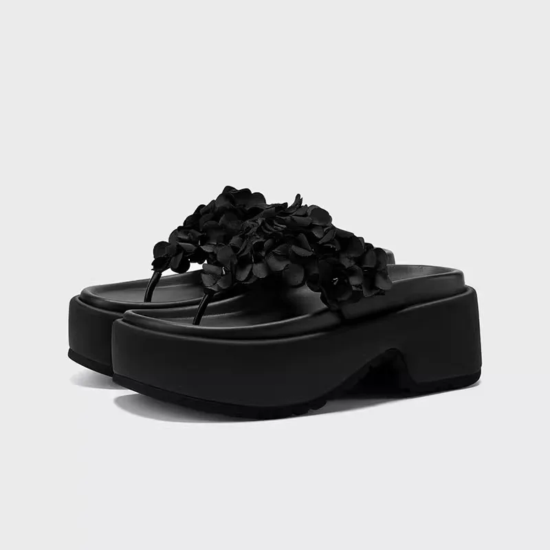 

8CM Women's Shoes Fashion Flower Platform Flip Flops for Woman Comfortable Vacation Casual Shoes Designer Shoes Zapatos De Mujer