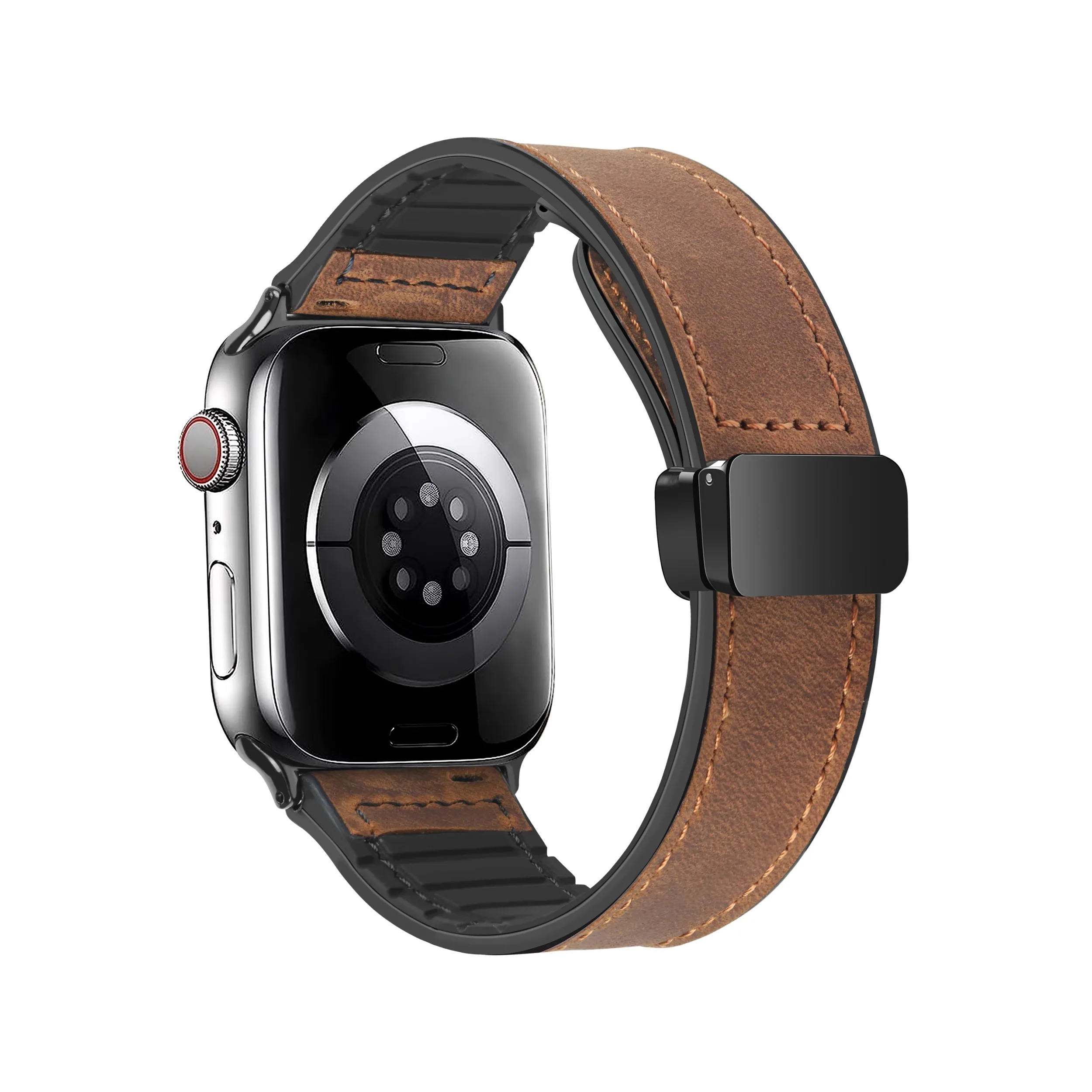 Correa de cuero genuino para Apple Watch, pulsera con hebilla magnética de silicona, 44mm, 45mm, 49mm, 41mm, 40mm, iWatch 4, 5, 6, 7, 8, 9, Ultra2