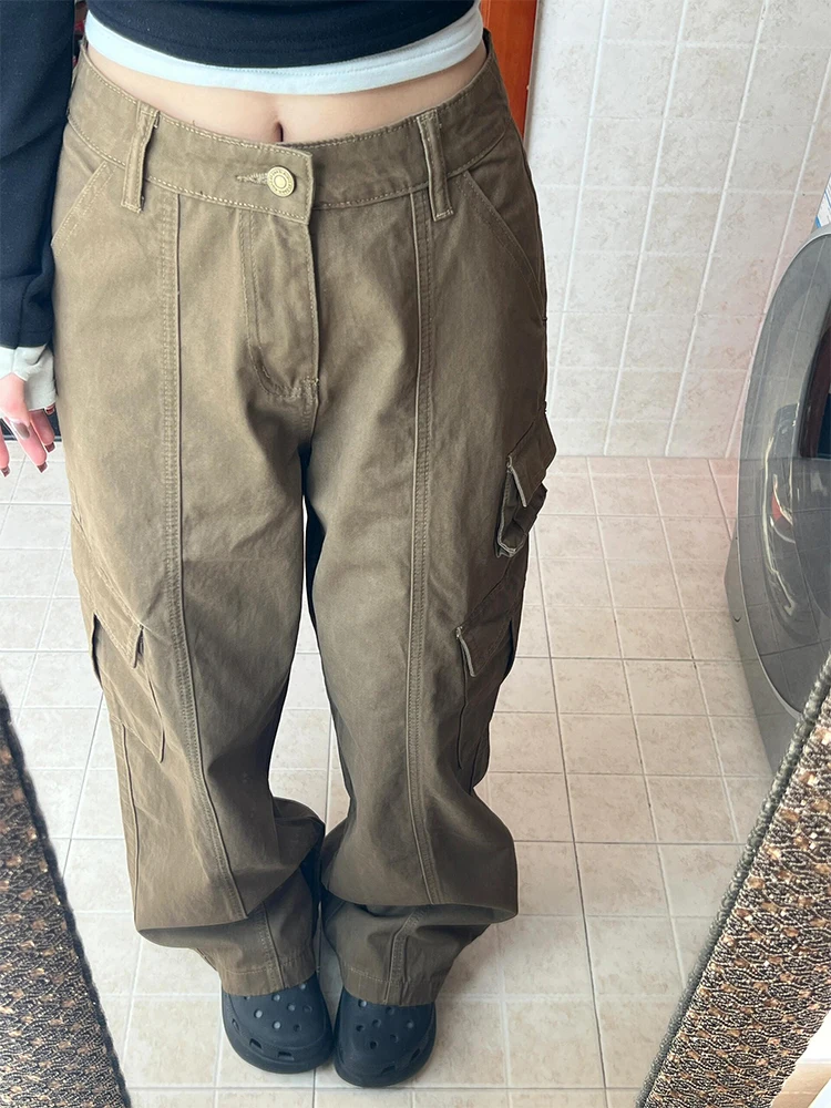 Pantalon taille haute à jambes larges pour femme, Vintage, américain, rétro, rue, automne hiver, nouveau Design, pantalon ample avec kets