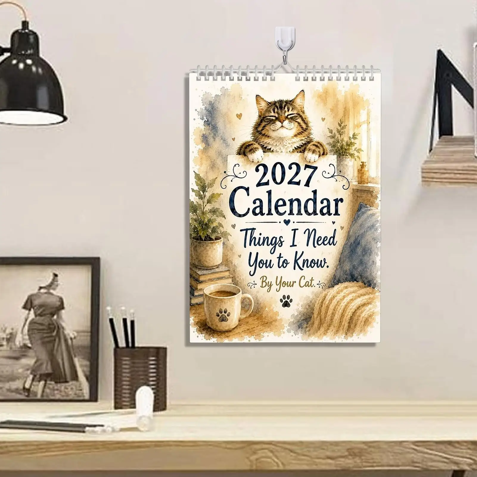 Cat Wall Planner 2027 Spiral Hangable Display Schedule Poster for Office School Classroom Family Dorm Planning Teacher Work