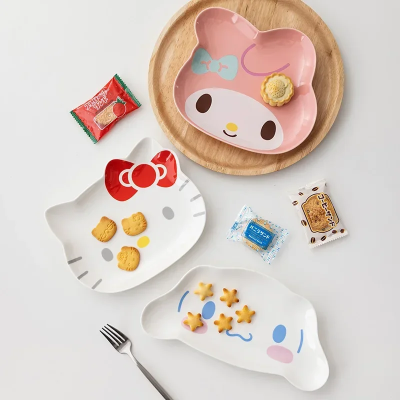 

Hello Kitty Cinnamoroll Anime Kawaii Sanrio Household Modeling Plate Cute Cartoon Kuromi Tableware Dessert Ceramic Plate Gifts