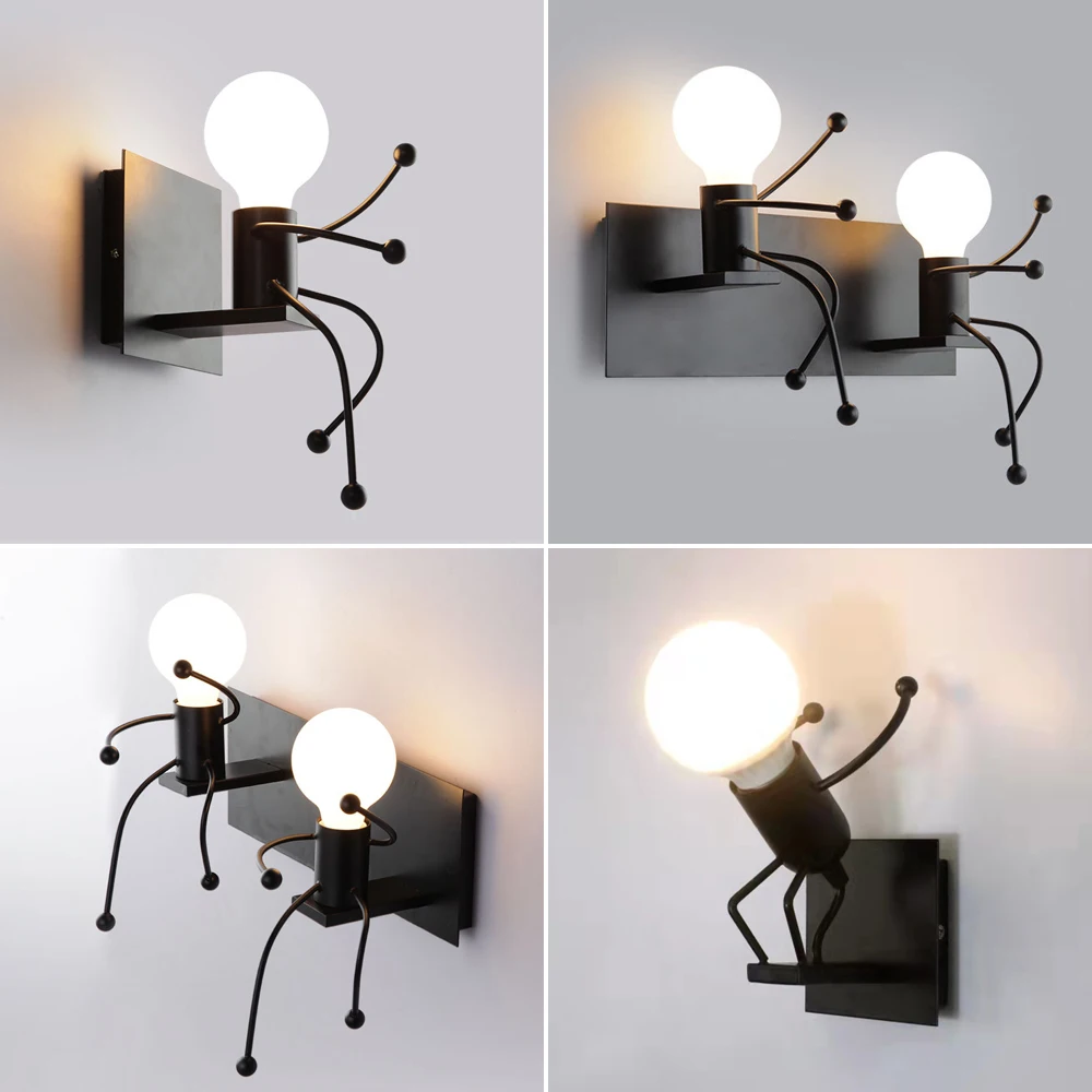 

Modern Creative Wall Lamp Nordic Cartoon Humanoid Sconce Simple Little Man Children's Room Wall Light for Bar Cafe Restaurant