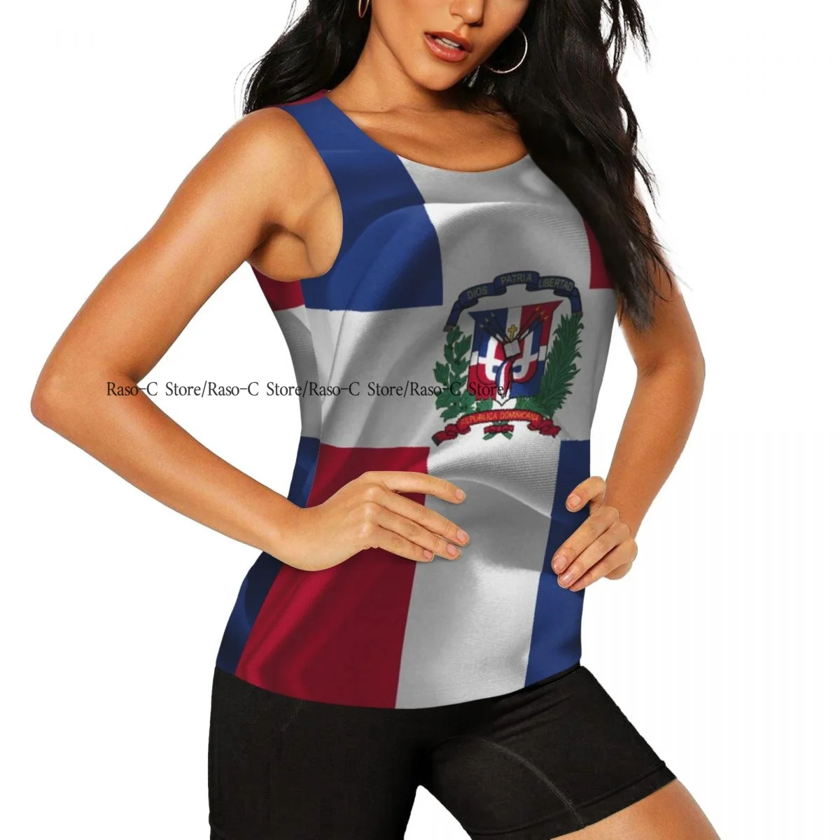 Women Casual Sport Yoga Vest Dominican Republic Flag Quick Dry Running T-shirt Training Workout Gym Sleeveles Tank Top