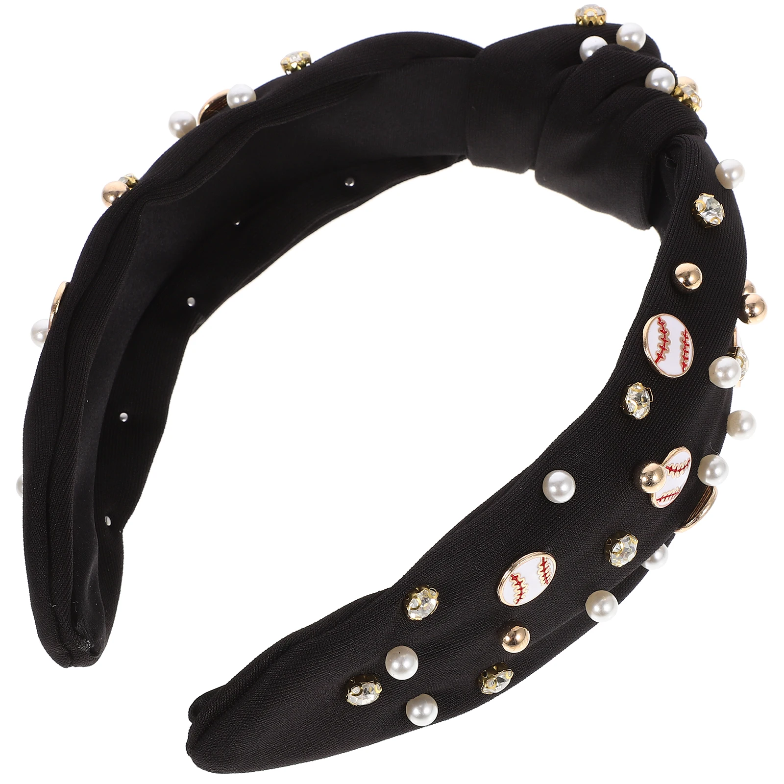 

Pearl Decorated for Women Red Baseball Knot Wide Fabric Hair Accessories Baseball Headb s Fashion Knotted B
