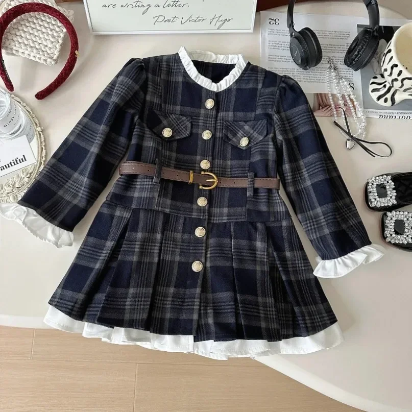 Girls' Long-sleeved Dress Girl Small Fragrance Style Fashion Lace Sleeve Princess Dress  Autumn New Ropa De Niña  Girls Clothes