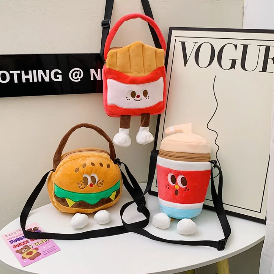 Kawaii Pommes Frites Hamburger Plüsch Rucksack Milch tee Umhängetasche kreative Cross body Geldbörse Geburtstag Weihnachts geschenke