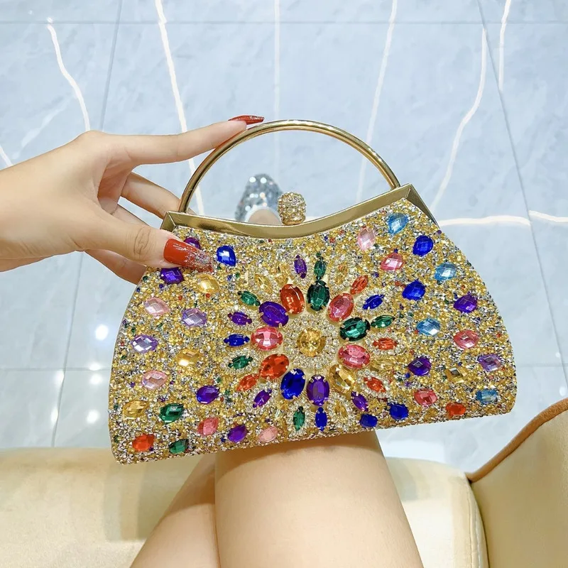 

New Textured Women's Bag Evening Gown Fashionable Full Diamond Handbag Diamond Inlaid Cheongsam Bag Banquet Bag