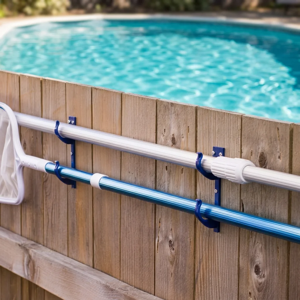 2Pcs PVC Outdoor Pole Hangers, Screw-In Telescopic Hooks, Durable Plastic Holder for Pool Poles, Net Brushes and Garden Hoses
