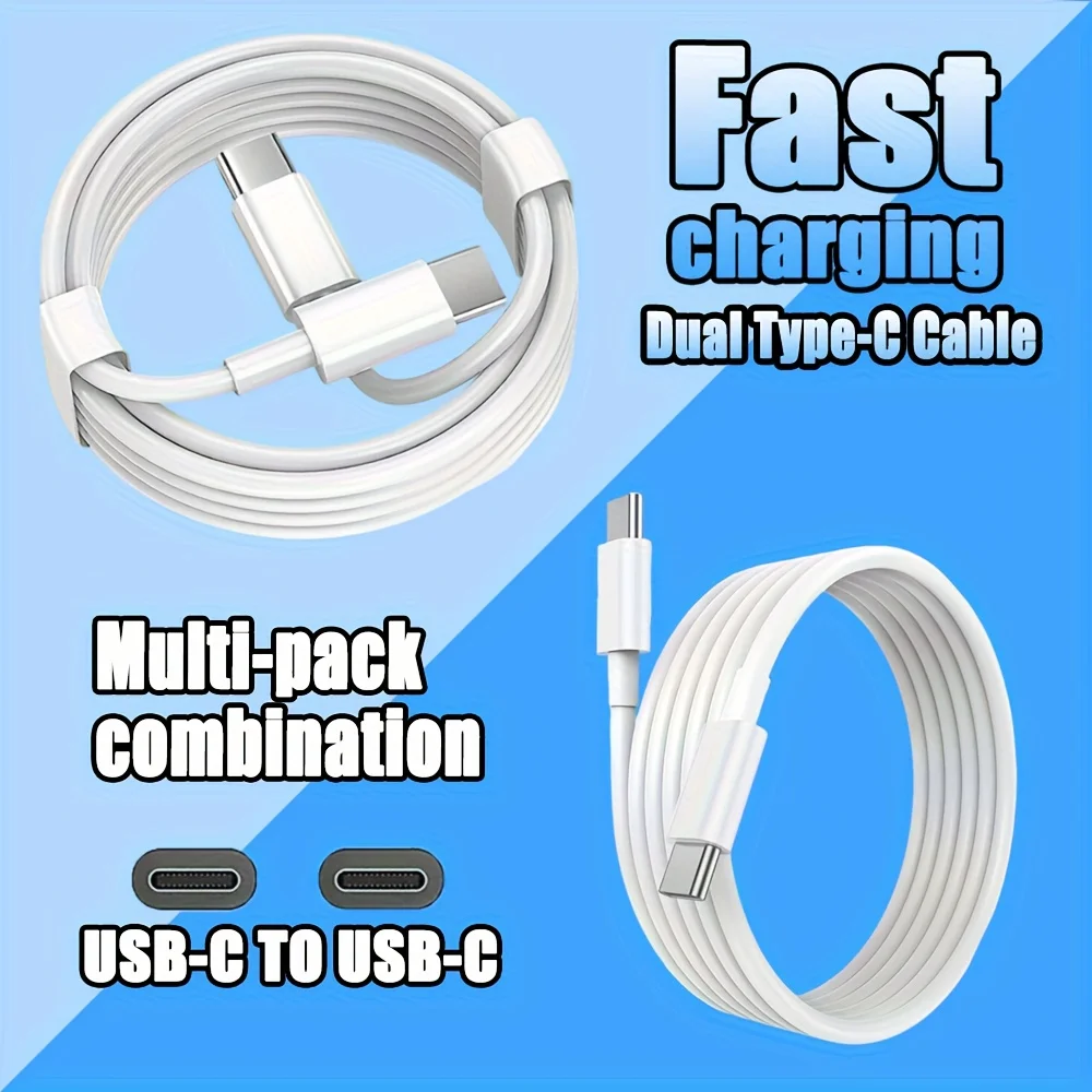 Multi-Pack Fast-Charging USB Type-C Data Cable, 3-Foot USB-C to USB-C Charging Cable, for iPhone 16/16 Plus/16 Pro/16 Pro Max