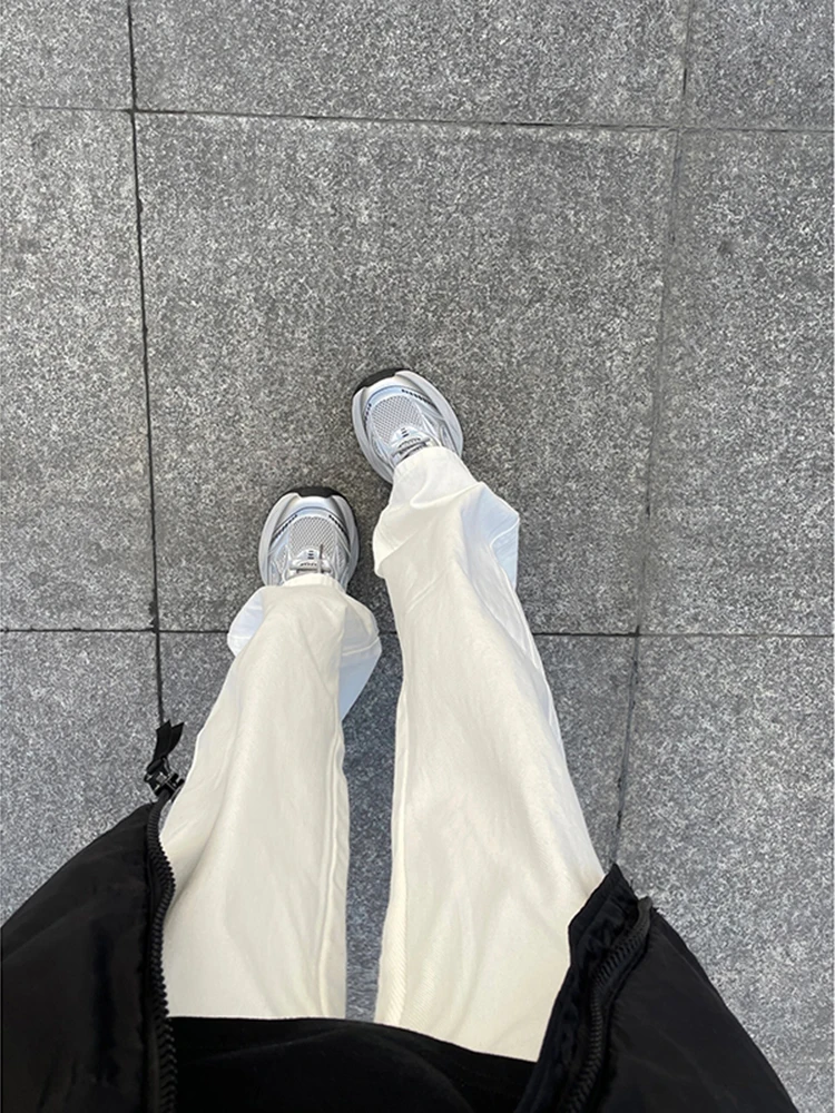 White Slim Fit Straight Leg Jeans Men's Versatile Trendy High Street Vibe Bell Bot Cotton Polyester Regularchinos