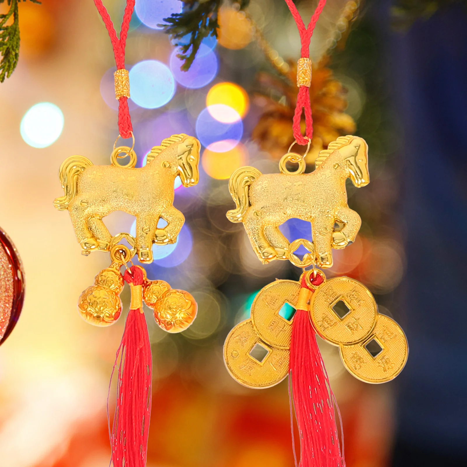

6pcs Red Tassel Pendant Horse Year Design Chinese New Year Decorations 2026 Lunar Festival Hanging Ornament For Door Car Tree