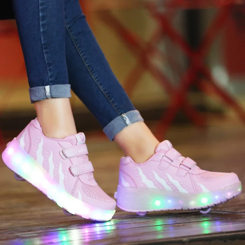 Wrotki 2-kołowe Trampki Flash Shoes Młodzieżowe świecące podświetlane diody LED Dziecko Chłopcy Dziewczynki Dzieci 2023 Moda Świecące buty sportowe