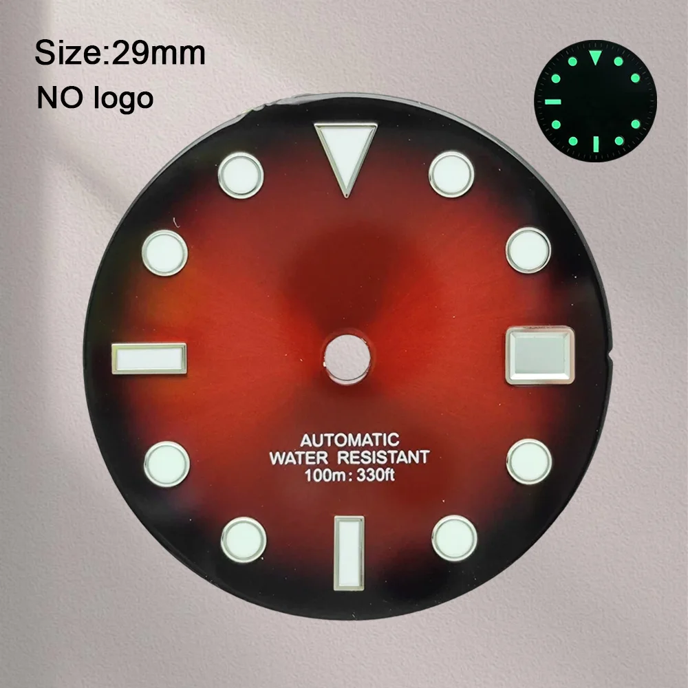 New 29mm No Logo Blank Dial For NH35 Movement Custom Logo Green Luminous Watch Dials Hands Watch Modification Accessories