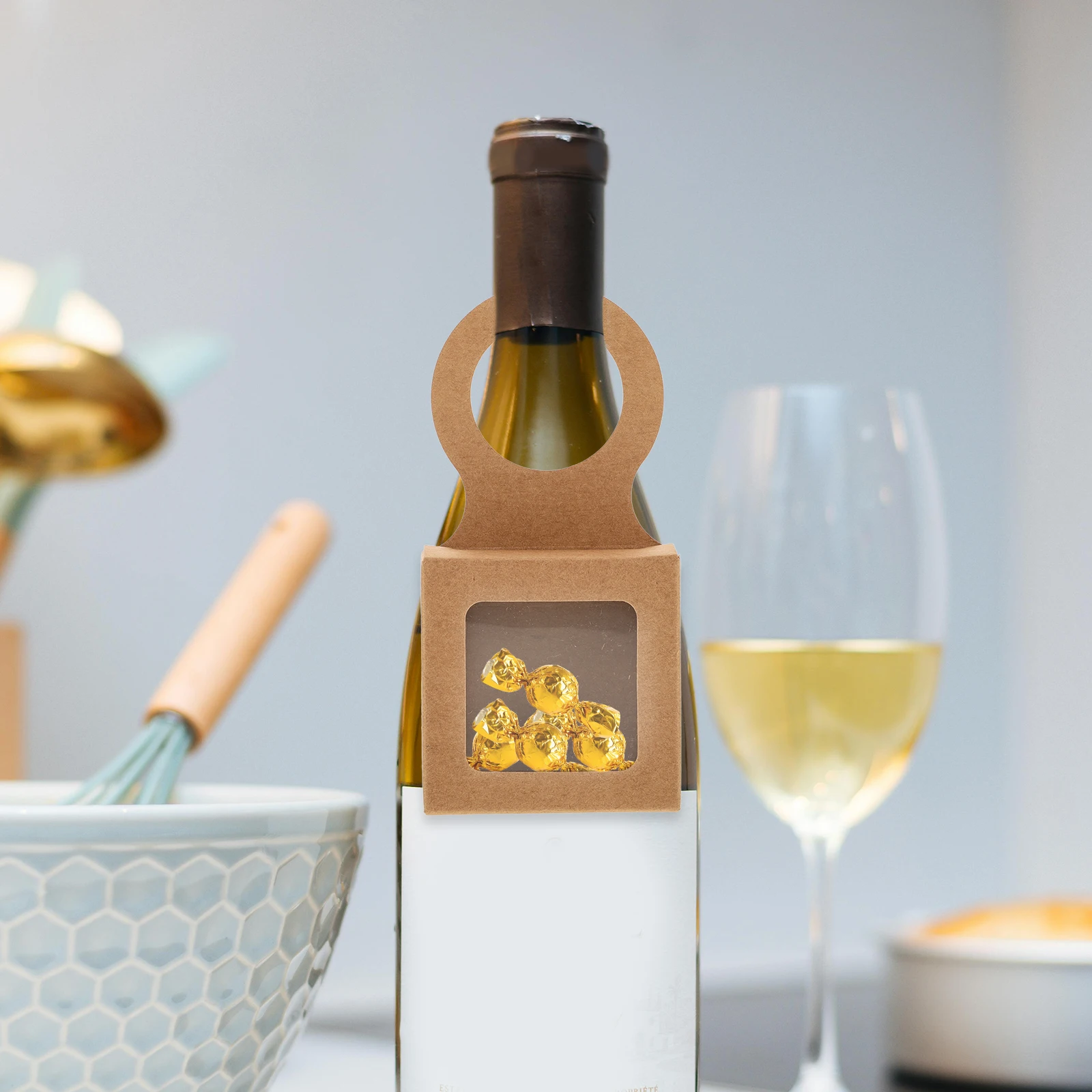 

25pcs Wine Bottle Gift Box Kraft Paper Window Hanging Foldable Storage Case For Parties Empty Box Holder Kitchen Bar Tools