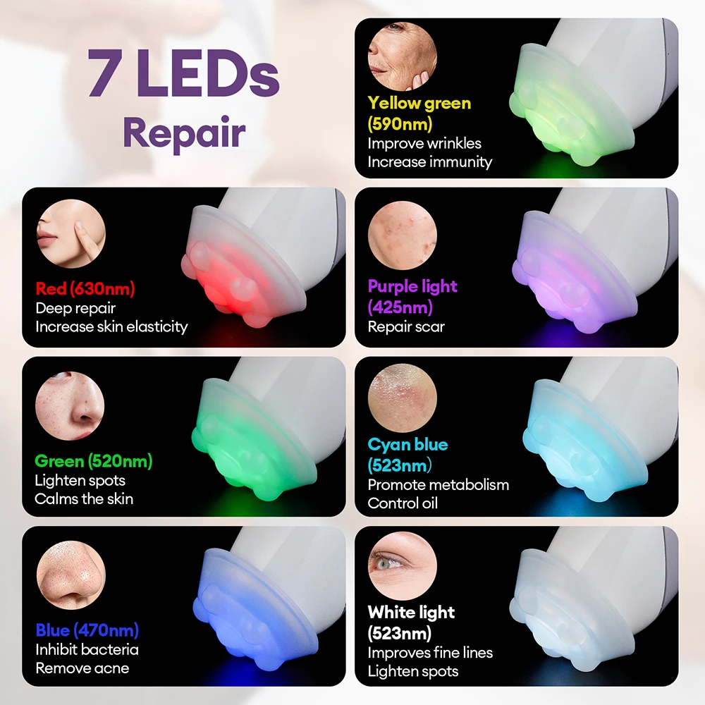 ชาร์จ CO2 ออกซิเจน Bubble เครื่อง 7 สี LED Photon Facial Exfoliate Skin Care ปากกาการสั่นสะเทือนทําความสะอาดลึกอุปกรณ์ความงาม