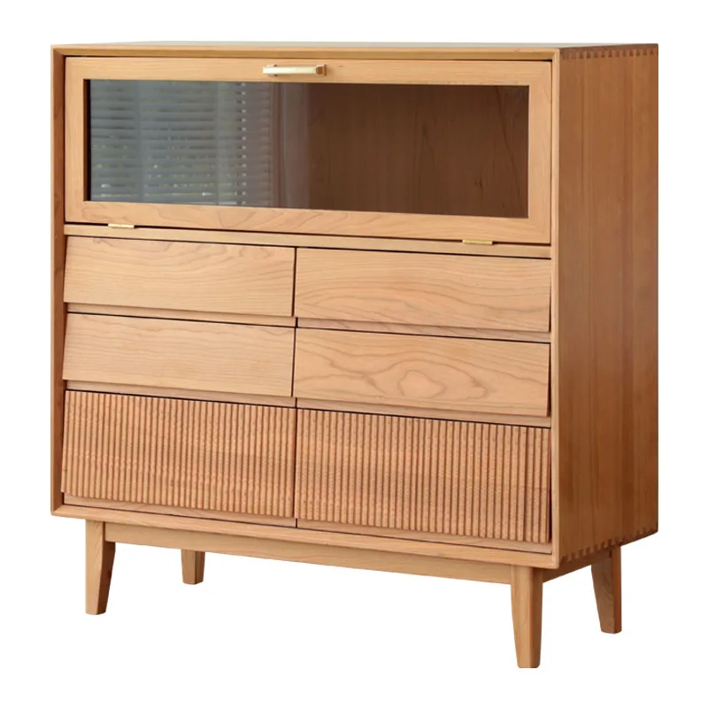 

Solid wood bookcase free combination household Japanese cherry wood storage display medieval dining side cabinet