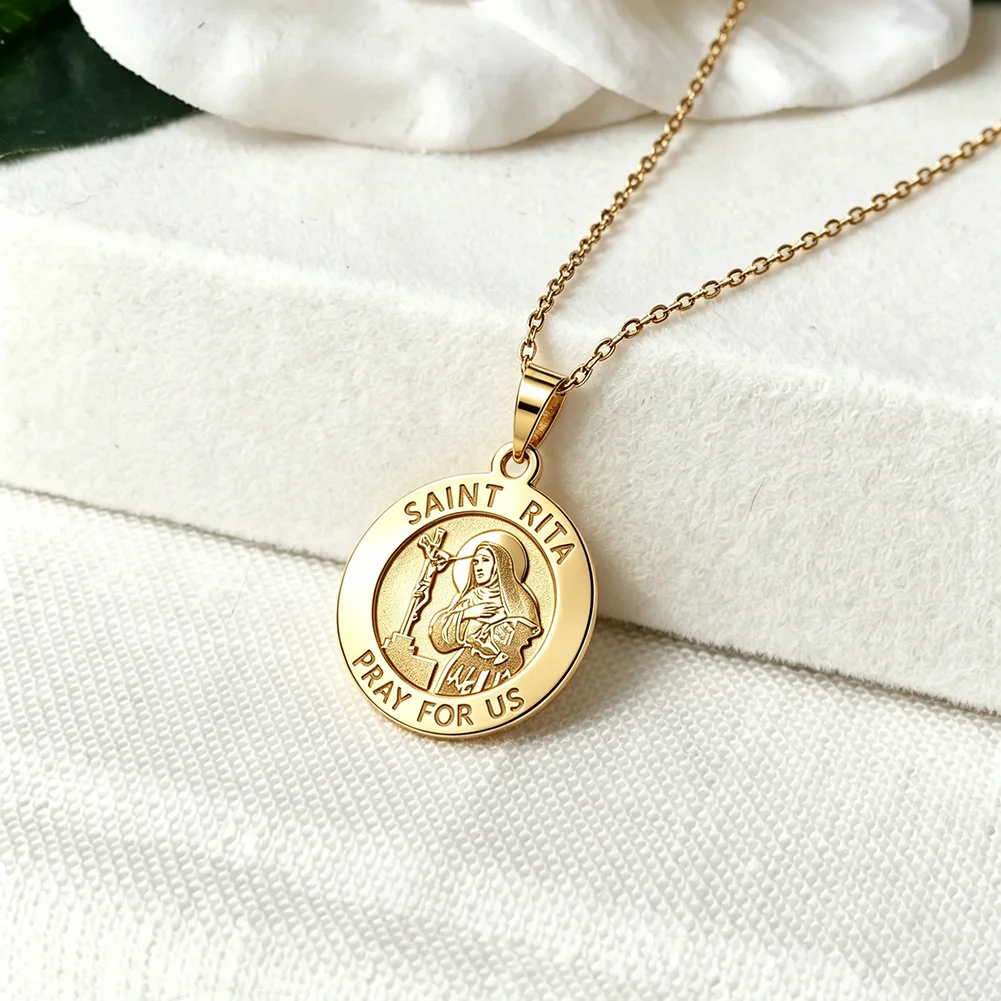 Saint Simon of Cyrene Saint Rita/Ecce Homo/Saint Moses the Black Round Religious Medal Amulet Multiple Saints Pendant Jewelry
