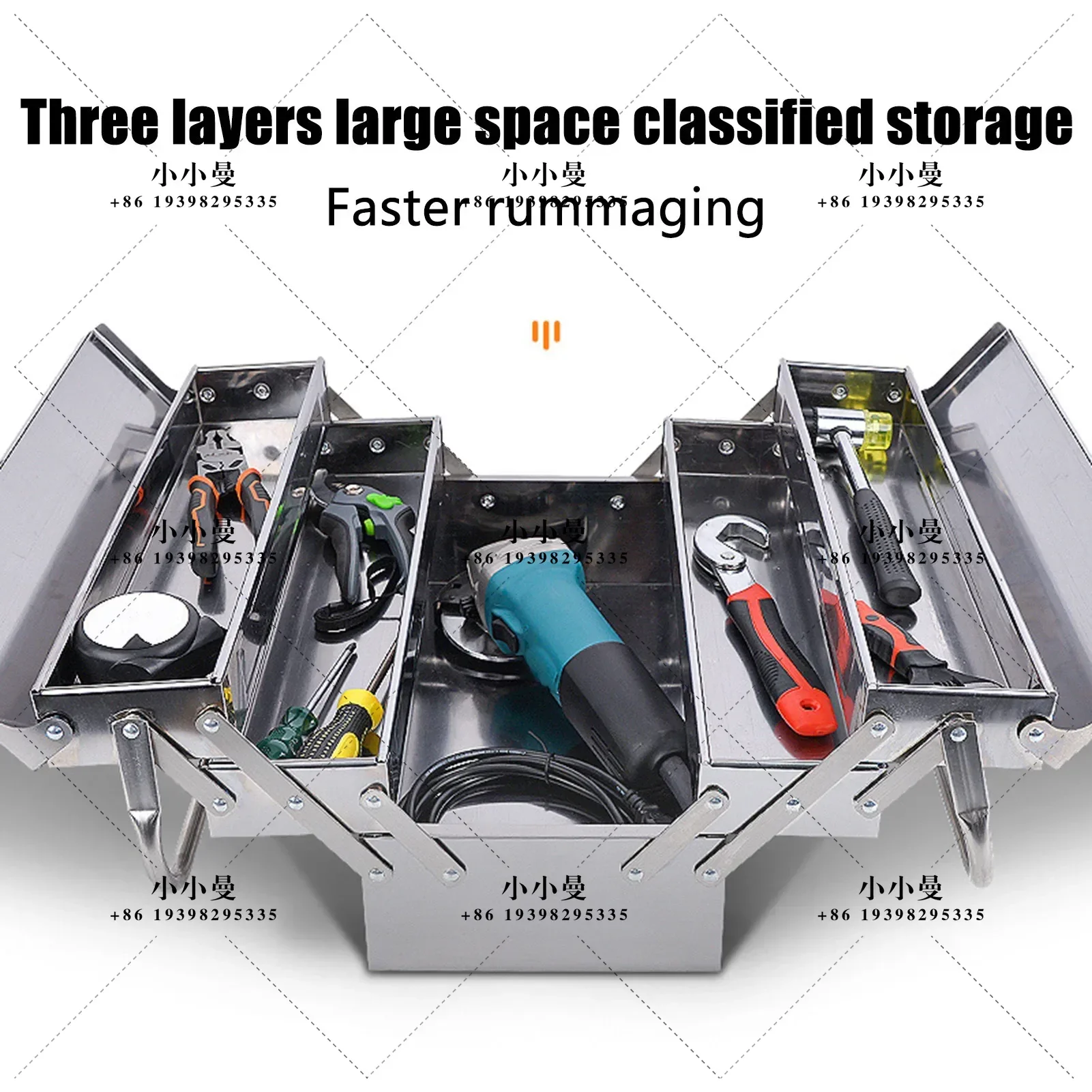 Folding Cantilever Tool Box  Cantilever Tool Box 3 Layer 5 Tray Retractable Multifunctional Rustproof for Workshops