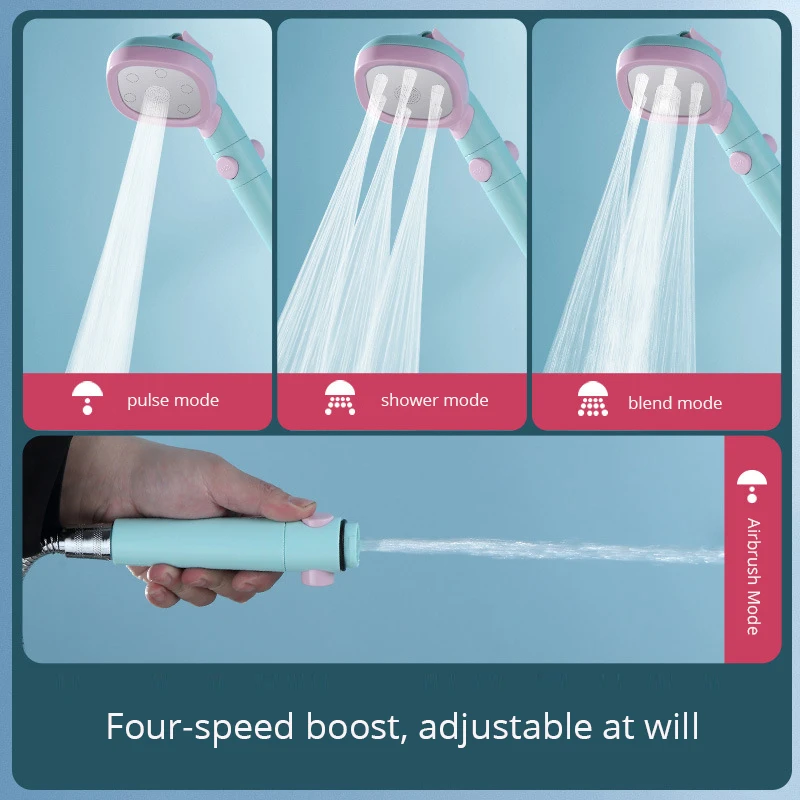 Pressurized Adjustable 4 Function Filter Shower Head With One Key To Stop Water Saving  Spray Nozzle  Bathroom Accessories