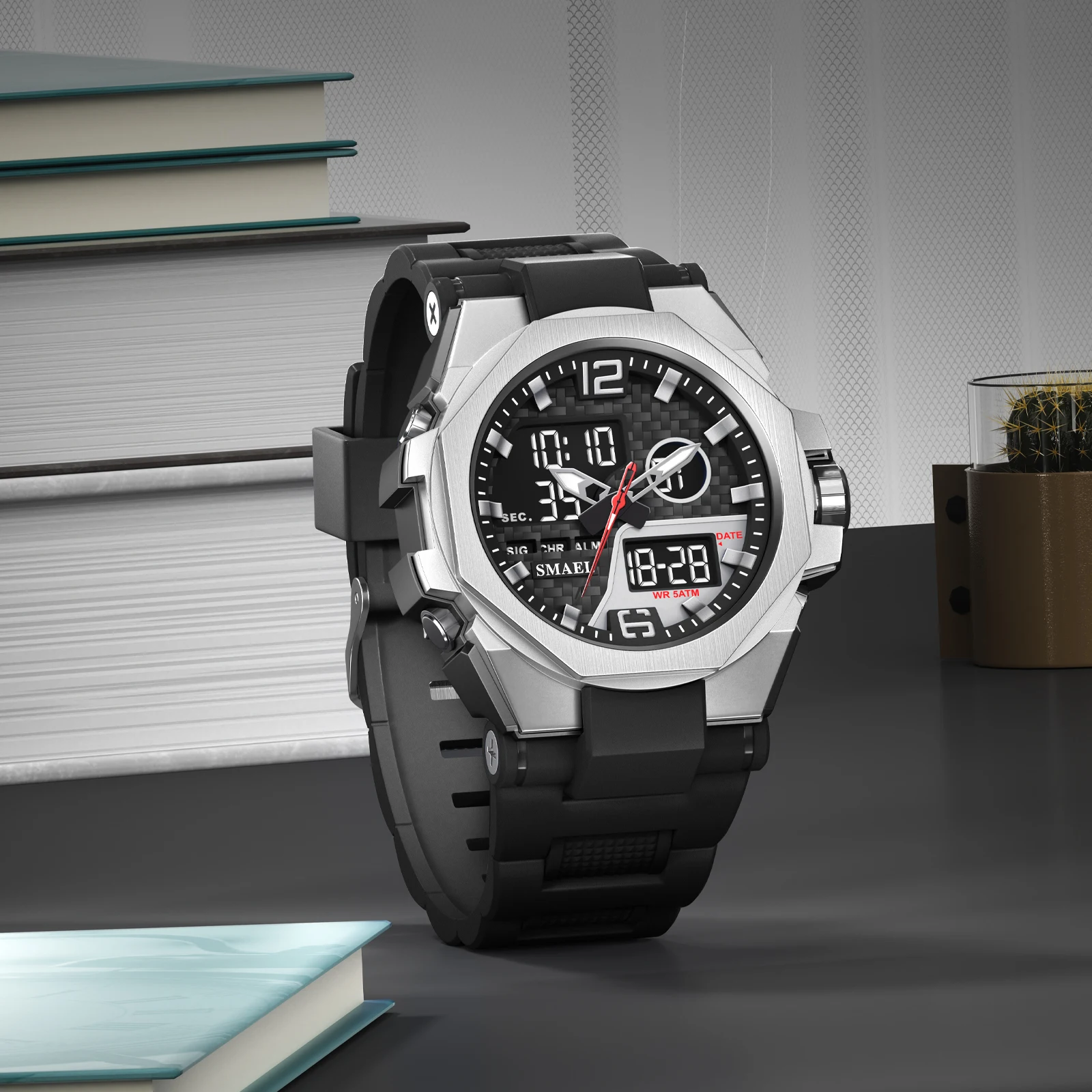 SMAEL Brand Sport Watch 8103 LED Light Alarm Clock Dual Time Display Waterproof Auto Date Watch For Men