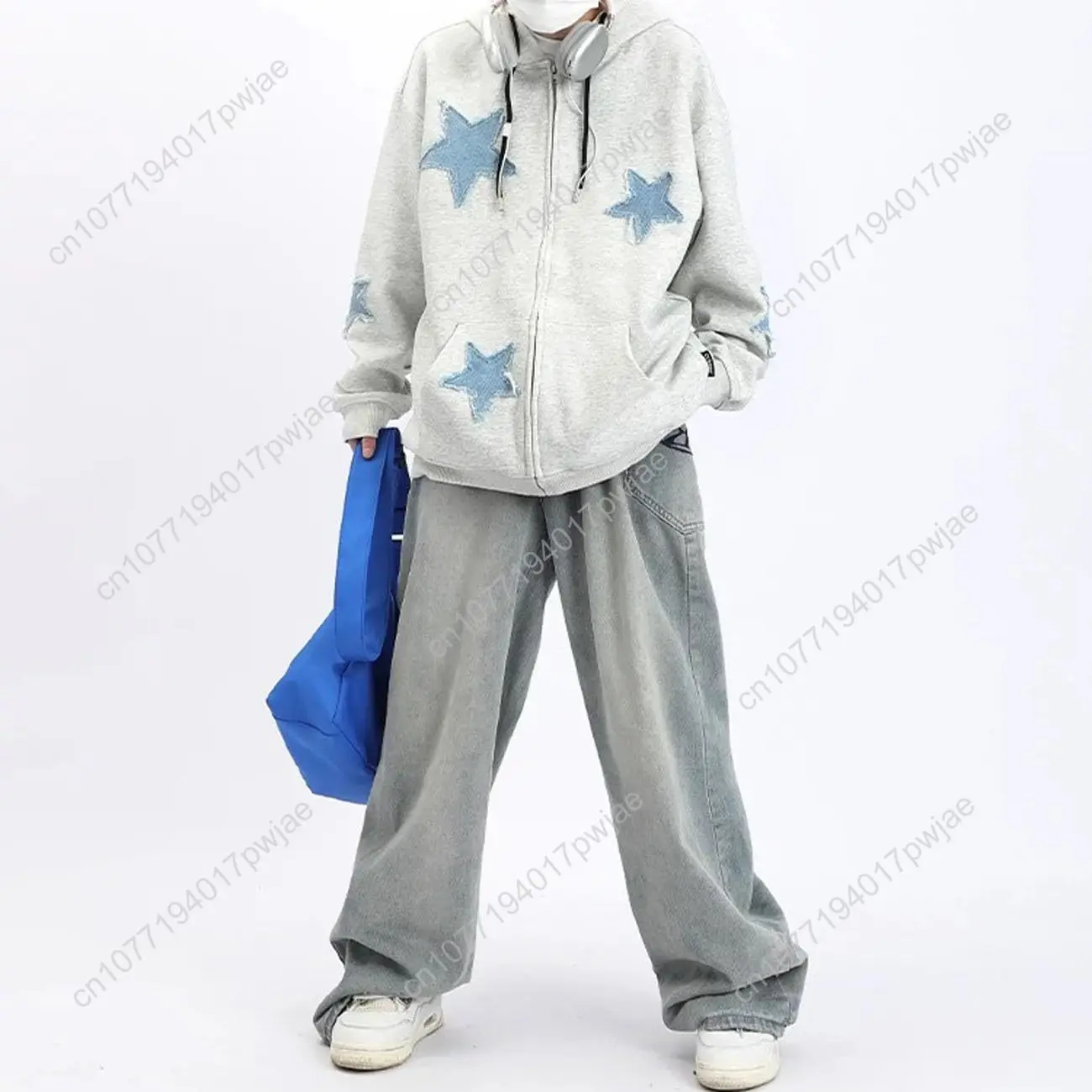 Cute Hoodie Women Men,Star Graphic Zip Up Hoodies Oversize Sweatshirt Harajuku Jacket Streetwear Preppy Clothes