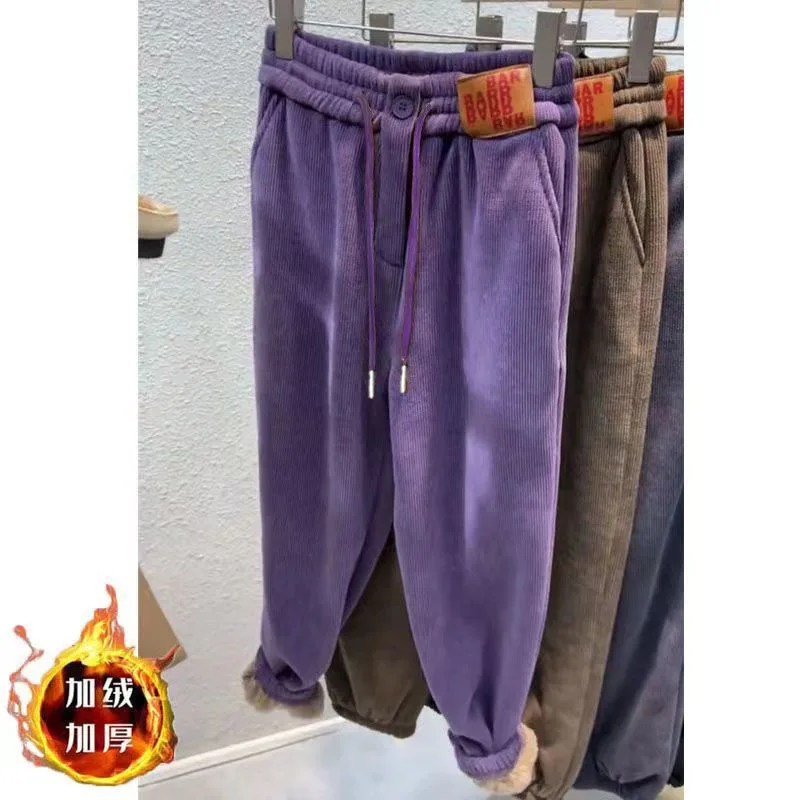 المرأة الشنيل الصوف سميكة الدافئة تسع نقاط السراويل الخريف الشتاء الرباط عداء ببطء سراويلي حريمي Sweatpants الإناث الصلبة