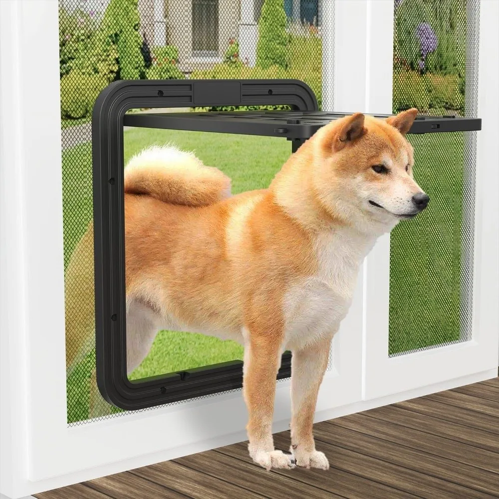 

Self-Closing Dog Screen Door Reinforced Heavy Duty Pet Lockable Screen Door Removable 4 Entry Ways Dog Sliding Door Screen
