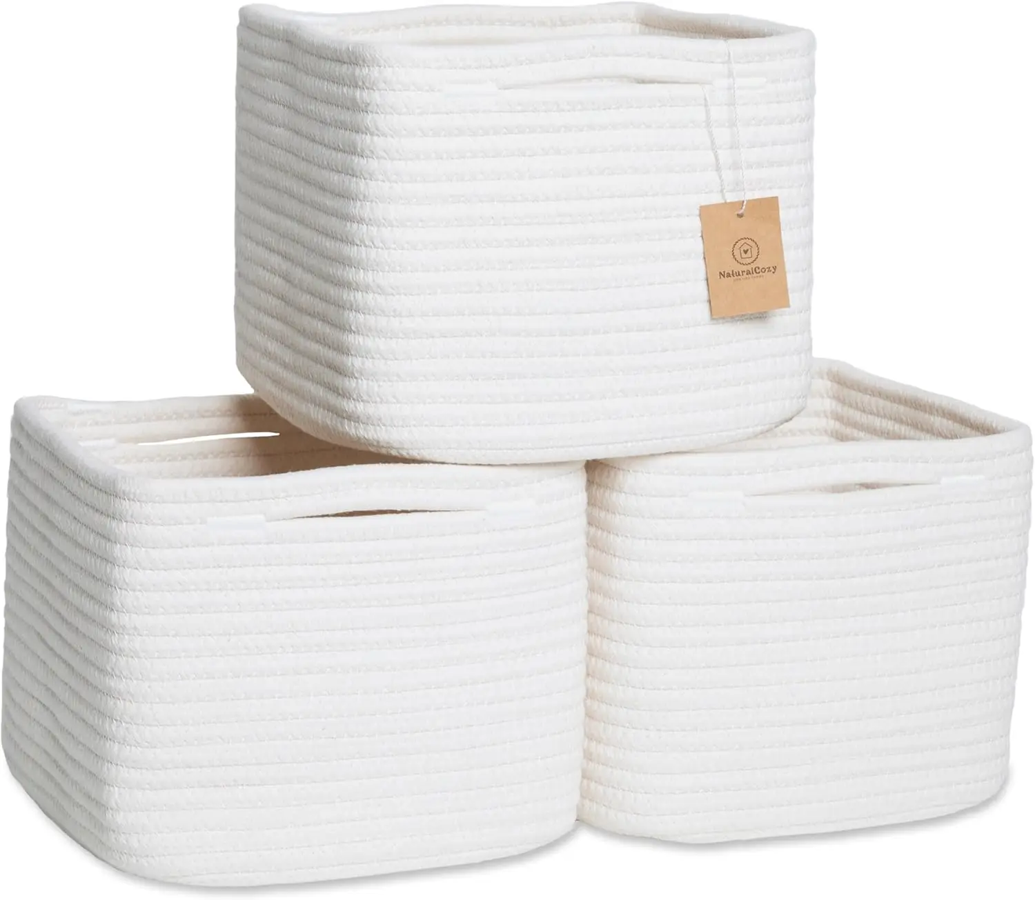 

9' Cotton Rope Woven Storage Cubes 3-Pack | Small Cube Bins for Nursery, Pantry, Bathroom Closet