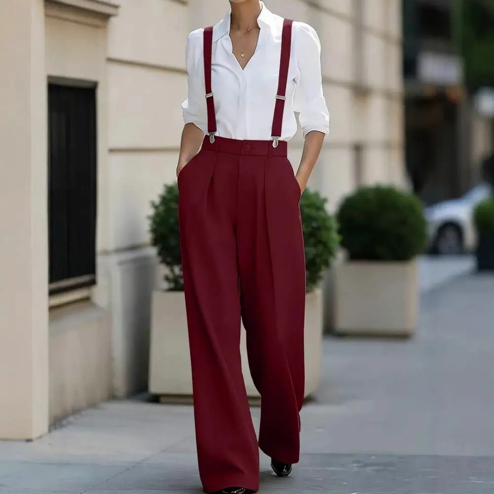 

Jumpsuit Wide Leg Jumpsuit with Front Pockets Adjustable Suspenders Romper High Waist Work Office Outfit for Women Work Jumpsuit